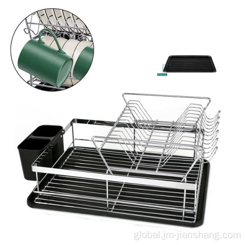 Double Layer Dish Rack With Tray 2 Tier Standing Steel Dish Rack Factory